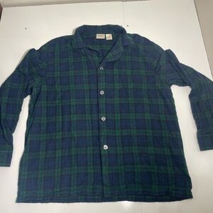 LL BEAN Men Vintage Thick Flannel Button Up Green Blue Plaid Long Sleeve Large